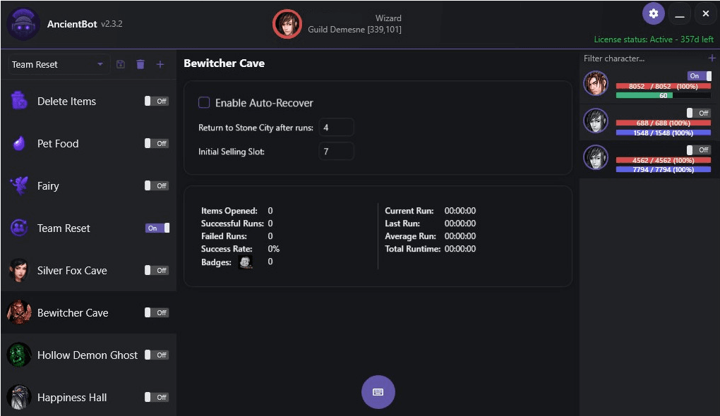 AncientBot desktop app interface